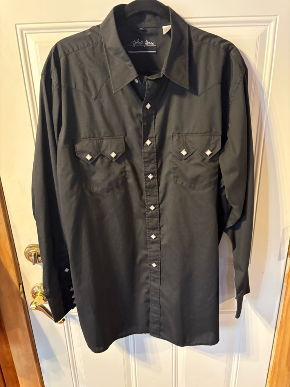 Vintage-Inspired Black Western Pearl Snap Button-Down Shirt by Shite Horse XL